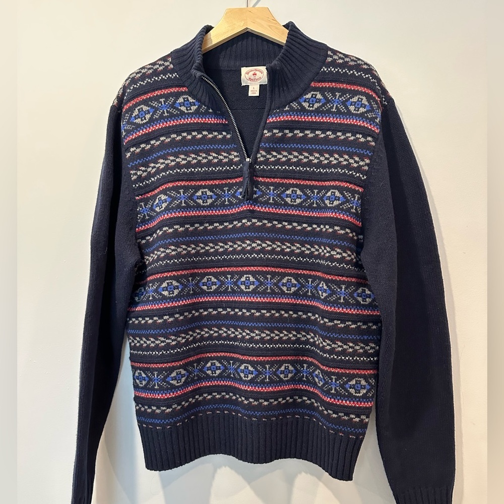 Brooks Brothers Vintage Men's Red Fleece Navy Sweater - Picture 2 of 7